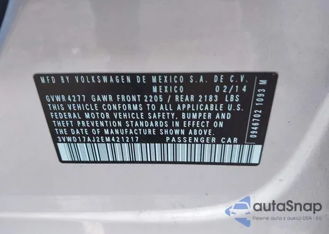 2014 Volkswagen Jetta 1.8T Se from USA, damaged, VIN 3VWD17AJ2EM421217